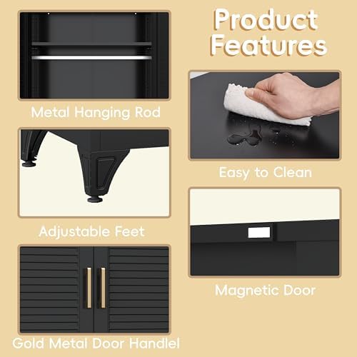 Steeloong 71"Armoire Wardrobe Close,Black Wardrobe Cabinet with Hanging Rod - Image 6