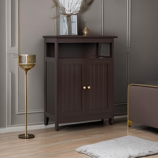 Yaheetech Small Bathroom Storage Cabinet with Double Doors, Espresso - Image 5