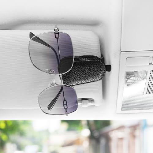 SINGARO 2PCS Sunglasses Holder for Car, Leather Magnetic Buckle Sun Visor Sunglass Clip, Ticket Card Storage Glasses Clip, Car Interior Accessories for Men and Women（Black） - Image 3