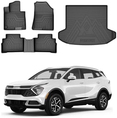 Powerty Floor Mats Cargo Liner for 2023-2025 Kia Sportage Gas Model Only All Weather 3D TPE Anti-Slip Car Protection, 1st & 2nd Row Set with Rear Cargo Mat Accessories by Powerty