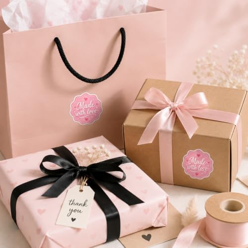 60pcs Made with Love Stickers, Pink Handmade Small Business Packaging Labels, Boutique Product Seal Stickers for Orders, Round Thank You Branding Stickers 2 Inch - Image 7