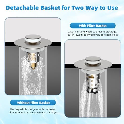 Universal Bathroom Sink Drain Stopper Hair Catcher, Brushed Nickel - Image 5