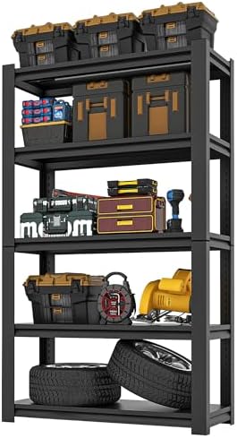 72" H Garage Shelving, Garage Shelves Heavy Duty, 5 Tier Adjustable Garage Storage Shelves for Warehouse, Basement, Workshop, Kitchen, Require Assembly, 16''D*36''W*72''H, Black by VIYET