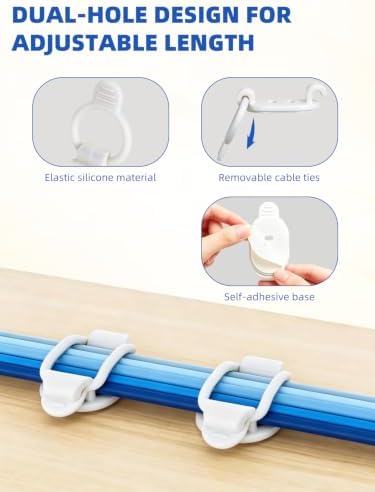 10 Pack Adhesive Cable Clips, Adjustable Cable Management Clips White - Image 3