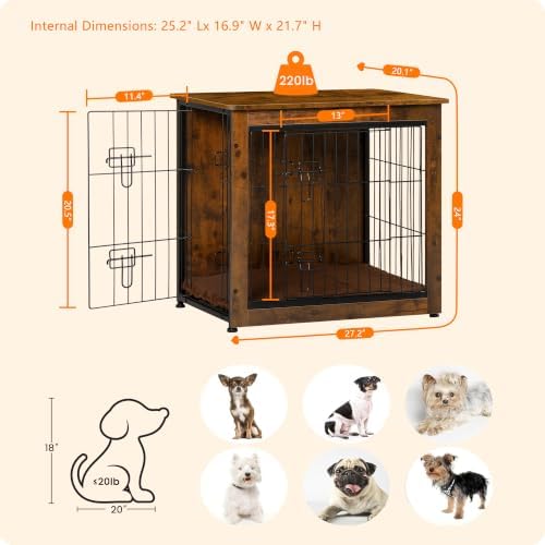 DWANTON 27" Dog Crate Furniture, Dog Kennel Indoor, with Waterproof Cushion - Image 5