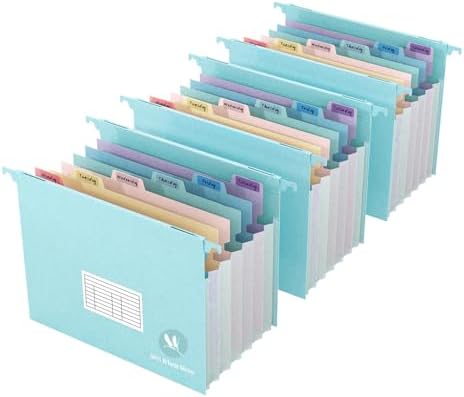 Expanding Hanging File Folders for Filing Cabinet, 7 Accordion Pockets Filing Cabinet Organizer, 1.2'' Expandable, Multi-Color Tabs, Letter Size, 50% Wheat Straw, 3 Pack (Pastel Blue) by Tbay