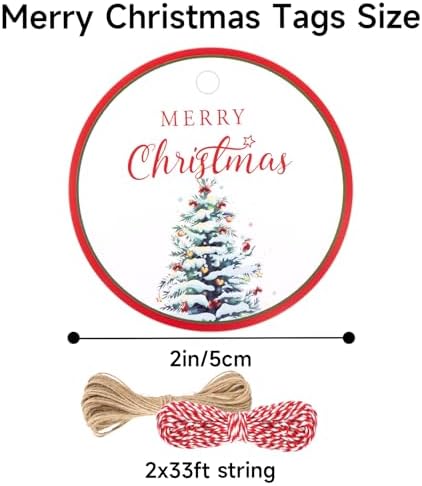 G2PLUS 100Pcs Christmas Tags for Gift, 2'' Round Merry Christmas Tree Paper Gift Tags with String for DIY Crafts, Prensent Wrapping, Xmas Holiday Party Favors - Image 2