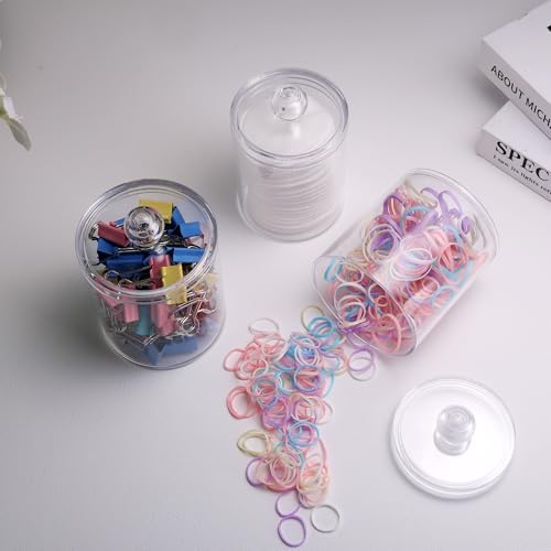 WEISHI 6 Pack Qtip Holder Dispenser -Cotton Ball, Swab, Round Pads, Floss , Small Clear Plastic Apothecary Jar Containers with Lids for Bathroom Storage and Organization, Vanity Organizer - Image 6