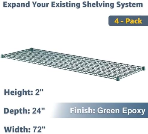 24" x 72" Extra Wire Shelves 4 Pack for NSF Shelving Units, Heavy Duty Storage Expansion - Image 2