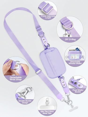 Tiostep Clip and Go Strap for Phone with Wallet Crossbody Phone Lanyard Adjustable and Detachable RFID Wristlet Wallet (Purple, Medium) - Image 4