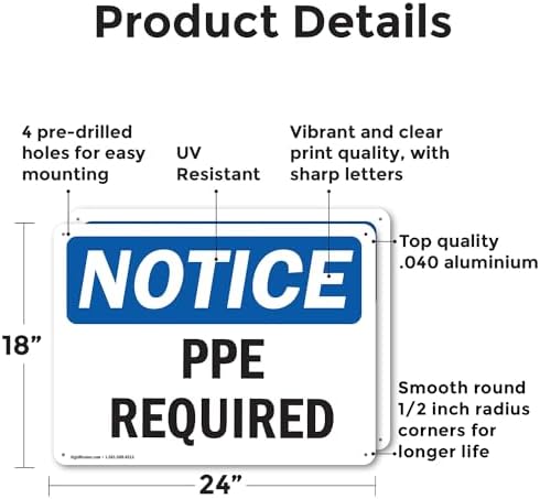 (2 Pack) PPE Required OSHA Notice Sign 24 Inch X 18 Inch Indoor/Outdoor Rust-Free Aluminum Metal Signs for Workplace, Workshop, and Construction Site, Made in the USA - Image 2