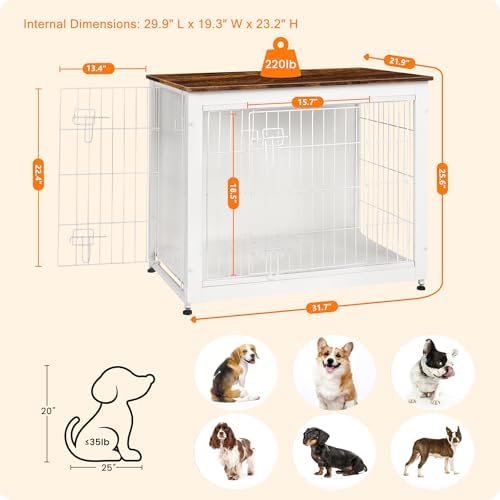 DWANTON 32.5" Dog Crate Furniture with Cushion, Wooden Kennel Table Indoor - Image 3