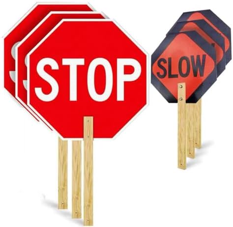 3 Pack 13” x 13”Handheld Stop Slow Sign, Crossing Guard Signs by Estleys