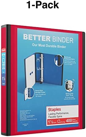 Staples Better Binder, 1.5-Inch D-Ring View, Red, Holds 350 Sheets - Image 7