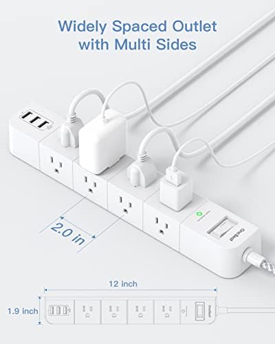 One Beat 10 ft Extension Cord,Power Strip Surge Protector,Flat Plug, White - Image 3