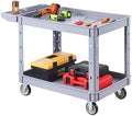 VEVOR Utility Cart, 550 lbs Capacity, 2 Tier Service Cart with 360° Swivel & Fixed Wheels (2 with Brakes), Heavy Duty Plastic Rolling with Storage Tray, Tool Storage for Garage Warehouse Workshop Gray by VEVOR