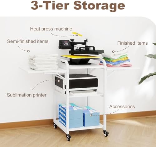 PUNCIA 3-Tier Movable Heat Press Table Foldable Stand with Workbench - Image 6