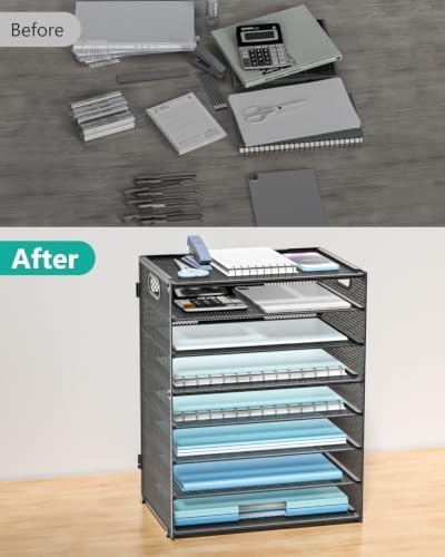 WALI Desk File Organizer, 8 Tier Desktop Paper Letter Tray Organizer with Handle, Office Desk Accessories & Workspace Organizers for Office, Home, School Supplies, 1 Pack, Black - Image 6