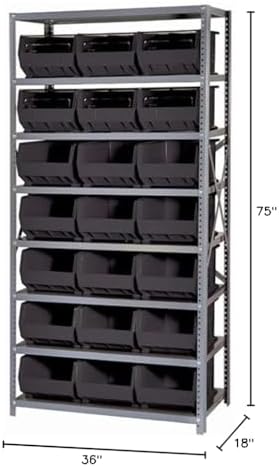 Quantum Storage Systems QSBU-255BL Giant Open Hopper Steel Shelving System, 18" D x 36" W x 75" H, with 8 Shelves and 21 QUS255 Bins, Blue - Image 2