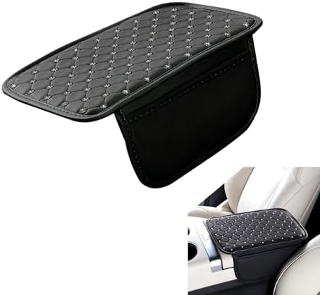 Car Center Console Cover, Leather Waterproof Armrest Cover Protector with 2 Side Storage Bags, 7.87" x 11.8" Comfort Anti-Slip Armrest Seat Box Pad, Universal for Most Cars (Black) by Unknown