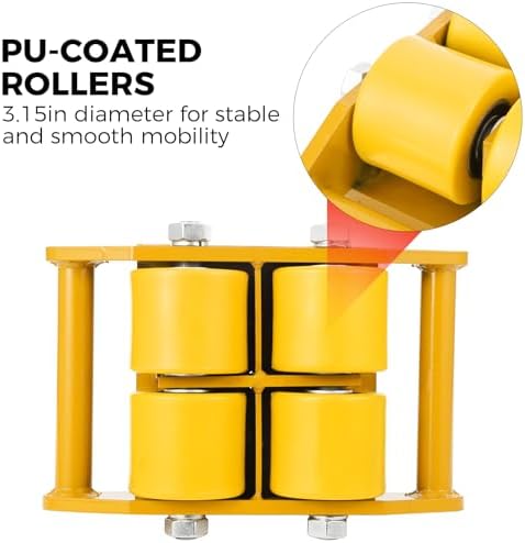 4-Pack Steel Machine Skates - 6T Capacity,360° Rotation,13200 lbs Heavy Duty Machinery Mover for Industrial Use, Yellow - Image 5