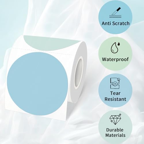 3 Inch Round Thermal Label Printer Stickers, Self-Adhesive Direct Thermal Labels Stickers, Waterproof/Perforation Line Design- 300 Sheets/Multi-Colored - Image 3