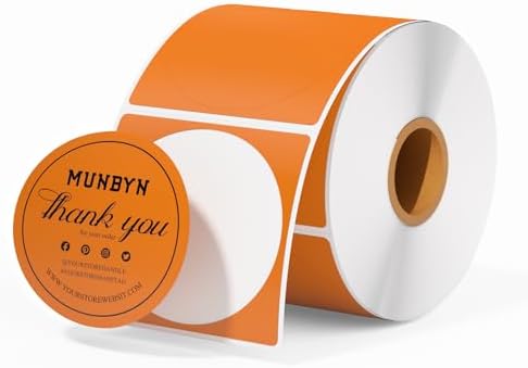 MUNBYN 2 Inch Orange Circle Thermal Labels for Business, 750 Sheets/1 Roll by MUNBYN