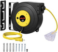 VEVOR Retractable Extension Cord Reel, 50 FT, Heavy Duty 14AWG/3C SJTOW Extension Power Cord with Lighted Triple Tap Outlet, 13A Circuit Breaker 180° Swivel Bracket for Ceiling or Wall Mount, Yellow by VEVOR
