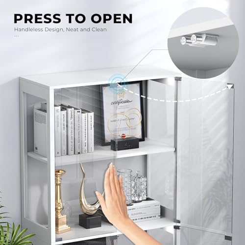 BROTTAR Display Cabinet with Glass Doors, 4-Tier Display Case, White - Image 4