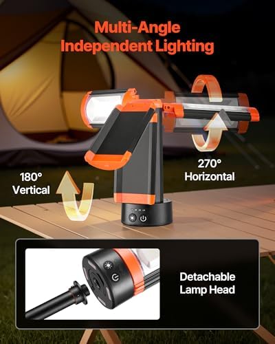 VEVOR LED Work Light with Stand, 13.2Ah, Rechargeable Cordless Camping Light, with 3 Lamp Heads, Detachable Tripod Stand, 2200 Lumens 3000K-6500K Dimmable, Portable Construction Lighting for Job Site - Image 3