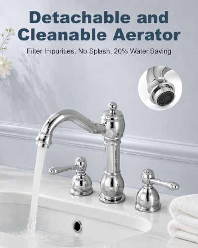 Aolemi Widespread Bathroom Sink Faucet 3 Hole Metal Lever Polish Chrome - Image 2