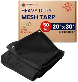 Tarps Now 20' x 30' Heavy Duty Mesh Tarp with 75% Shade and Brass Grommets - Multipurpose Protective Cover Tarpaulin with Air Flow for Tie Downs, Shade, Fences, Canopies, Dump Trucks - Black by IfItMattersItNeedsTARPSNOW