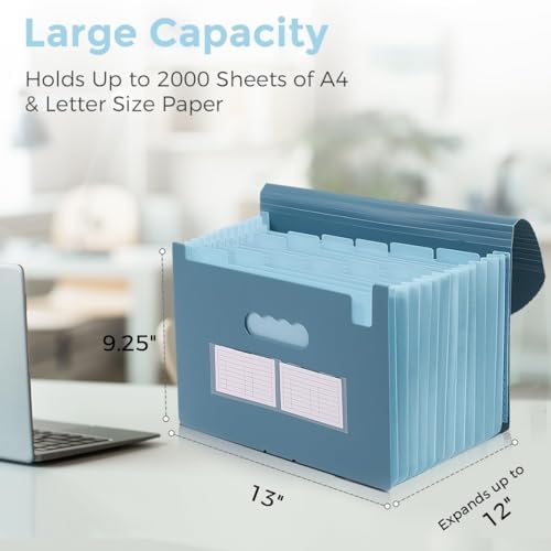 SKYDUE Accordion File Organizer, Expanding File Folder with 13 Pockets, Portable Document Paper Bill Receipt Organizer, Home School Office Supplies, Letter A4 Size Haze Blue - Image 6