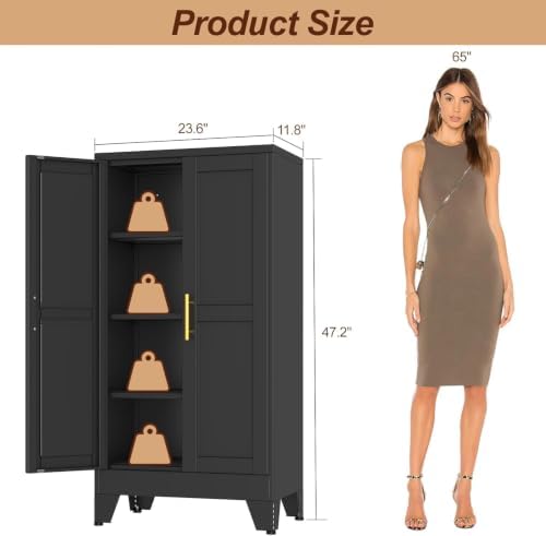 47" Black Metal Storage Cabinet with 2 Doors and 3 Adjustable Shelves,Steel Garage Tool Cabinet, File Cabinet,Kitchen Pantry Cabinet for Home,Office,Garage,School,Warehouse - Image 3