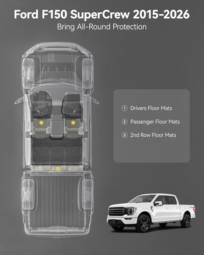 3W Floor Mats for Ford F150 2015-2026 & F150 Lightning 2022-2025 SuperCrew - Image 3