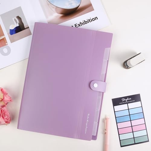 SKYDUE File Folder with Labels, Accordion File Organizer with 8 Pockets, Portable Document Organizer, A4 Letter Size, Paper Organizer for Office, Purple - Image 6