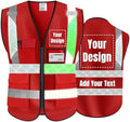 Luminous Safety Vest Customize Logo Outdoor Work Vest with Luminous Hi-Vis Reflective Strips (4XL, Red) by YOWESHOP