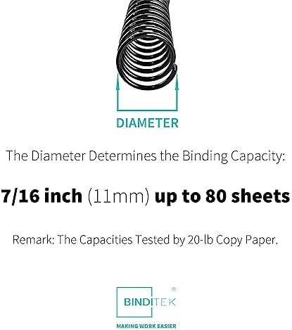 Binditek Plastic Spiral Binding Coils, 11 mm, 4:1 Pitch, Black, 100 Pack - Image 2