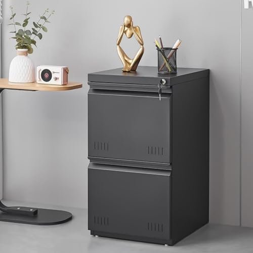 Guizeeopo 2 Drawer File Cabinet with Lock, Vertical File Cabinets for Home Office, Printer Stand, Heavy Duty Steel Office Storage Cabinet for Letter/Legal/A4, Assembly Required(Black) - Image 2