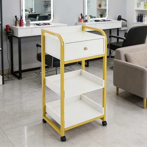 Salon Trolley Cart with Drawer, 3 Tier Metal Esthetician Cart with Wheels Utility Salon Storage Carts for Nail Spas Barber Shops Tattoo Shop (White) by Unknown
