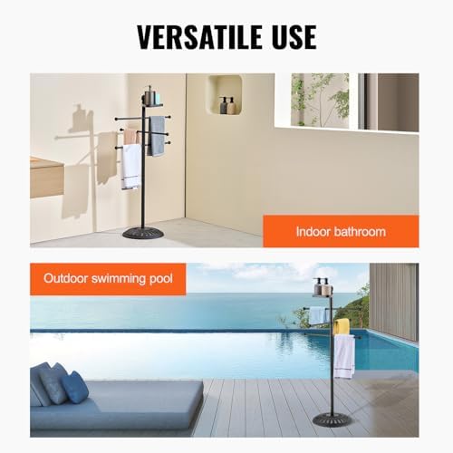 VEVOR Towel Rack, 3 Bars Outdoor Towel Holder with Metal Base, Freestanding Pool Towel Hanger Stand Next to Hot Tub, Outdoor or Indoor Quilt Drying Rack Organizer for Pool, Bathroom, Spa, Black - Image 6
