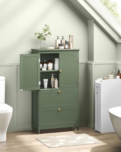 VASAGLE Bathroom Floor Cabinet with 2 Doors, 2 Drawers, Forest Green - Image 2