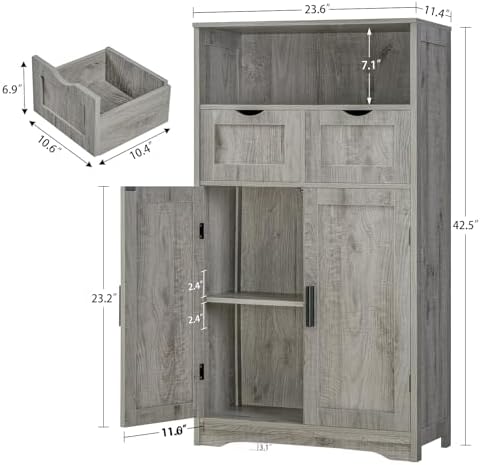 Iwell Bathroom Storage Cabinet with 2 Drawers, Small Kitchen Pantry Cabinet - Image 3