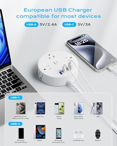 European Travel Plug Adapter, US to UK Europe Power Strip for EU/UK/US, 6 Outlets 4 USB Ports, 5ft Extension Cord, International Power Adapter for Travel Cruise Ship Home - Image 4