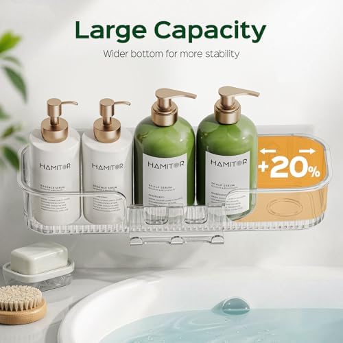 HAMITOR 2 Pack Adhesive Shower Caddy, Clear Transparent Shower Organizer - Image 3