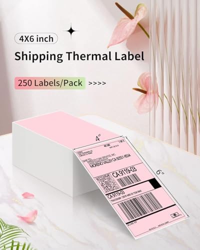 JADENS 4X6 Thermal Direct Shipping Label Compatible with JADENS MUNBYN, IDPRT, Rollo, Postage Label Paper for Small Businesses, 250 Labels/Pack, Pink - Image 2