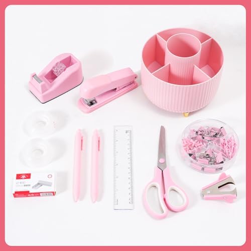 Gawsey Pink Desk Organizers and Accessories with Desk Organizer 360° Rotating Pen Holder and Office Supplies, Cute Stationery Supplies Set - Image 7