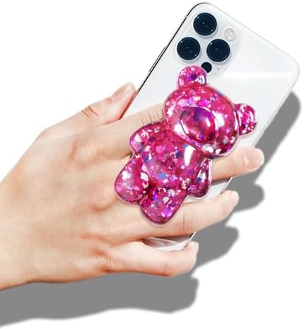On The Grip 3D Gummy Bear Style Expandable Collapsible Mobile Phone Grip Stand Holder for Smartphone Tablet Cell Phone Accessory (Pink Glitter) - Image 2