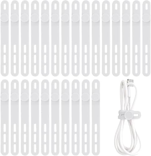 Oligei 25 Pcs Silicone Cable Ties, Cable Ties Reusable, High Elasticity Cord Wraps for Electrical Cords, Cord Organizer for Earphone, Phone Charger(White) by Oligei