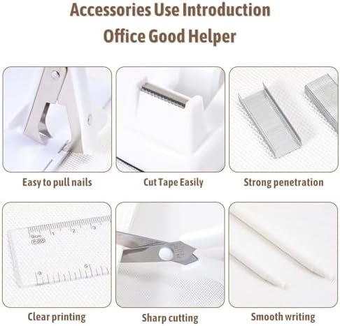 Gawsey White Desk Organizers and Accessories with Desk Organizer 360° Rotating Pen Holder and Office Supplies, Cute Stationery Supplies Set - Image 7